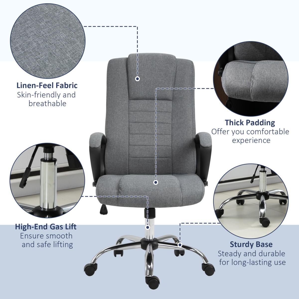 Vinsetto Executive Office Chair Height Adjustable Computer Chair, Grey