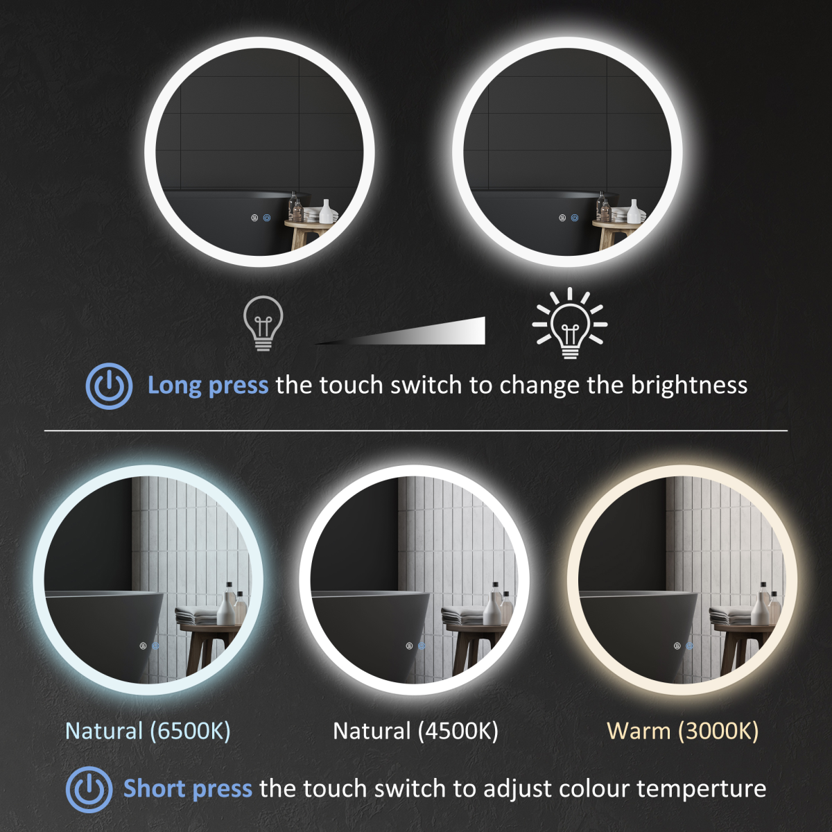 kleankin Illuminated Bathroom Mirror with LED Lights, Defogging Film, Silver