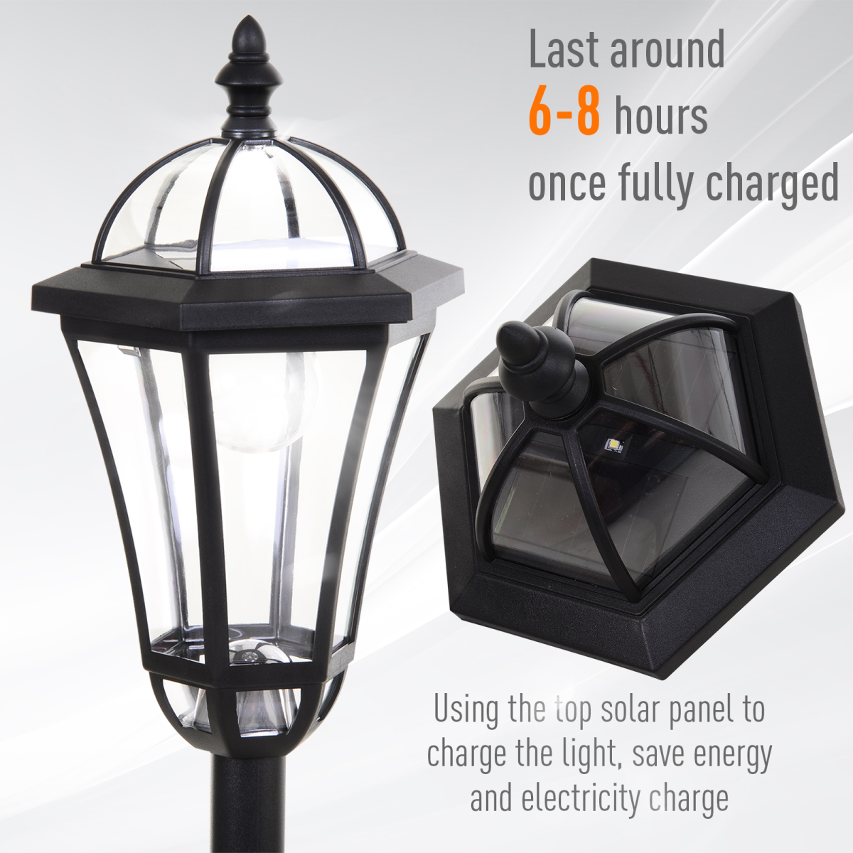 2 PCS LED Garden Lights Lamp Post Solar Powered Lantern black