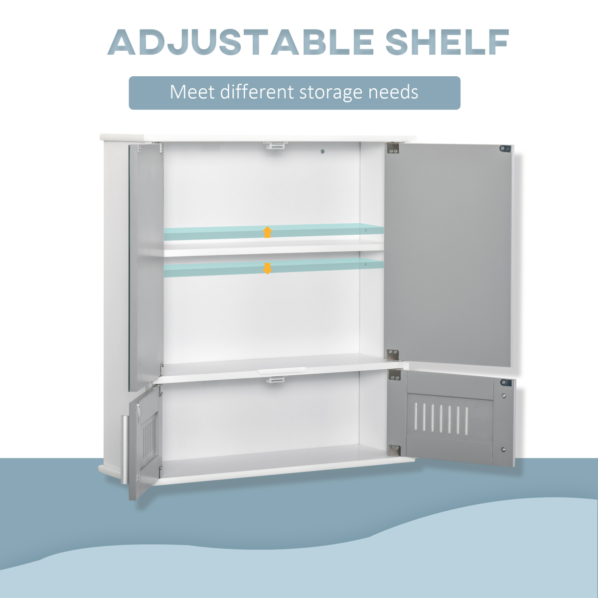 Bathroom Mirror Cabinet, Wall Mounted Storage Cupboard with Double Doors Grey