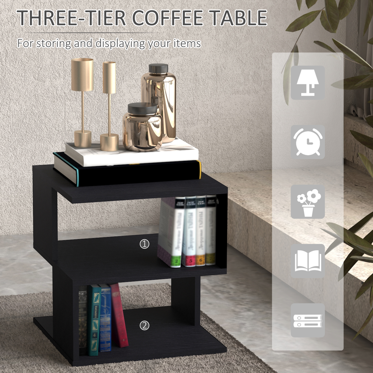 Modern Square 2 Tier Wood Coffee Side Table Storage Shelf Rack Black