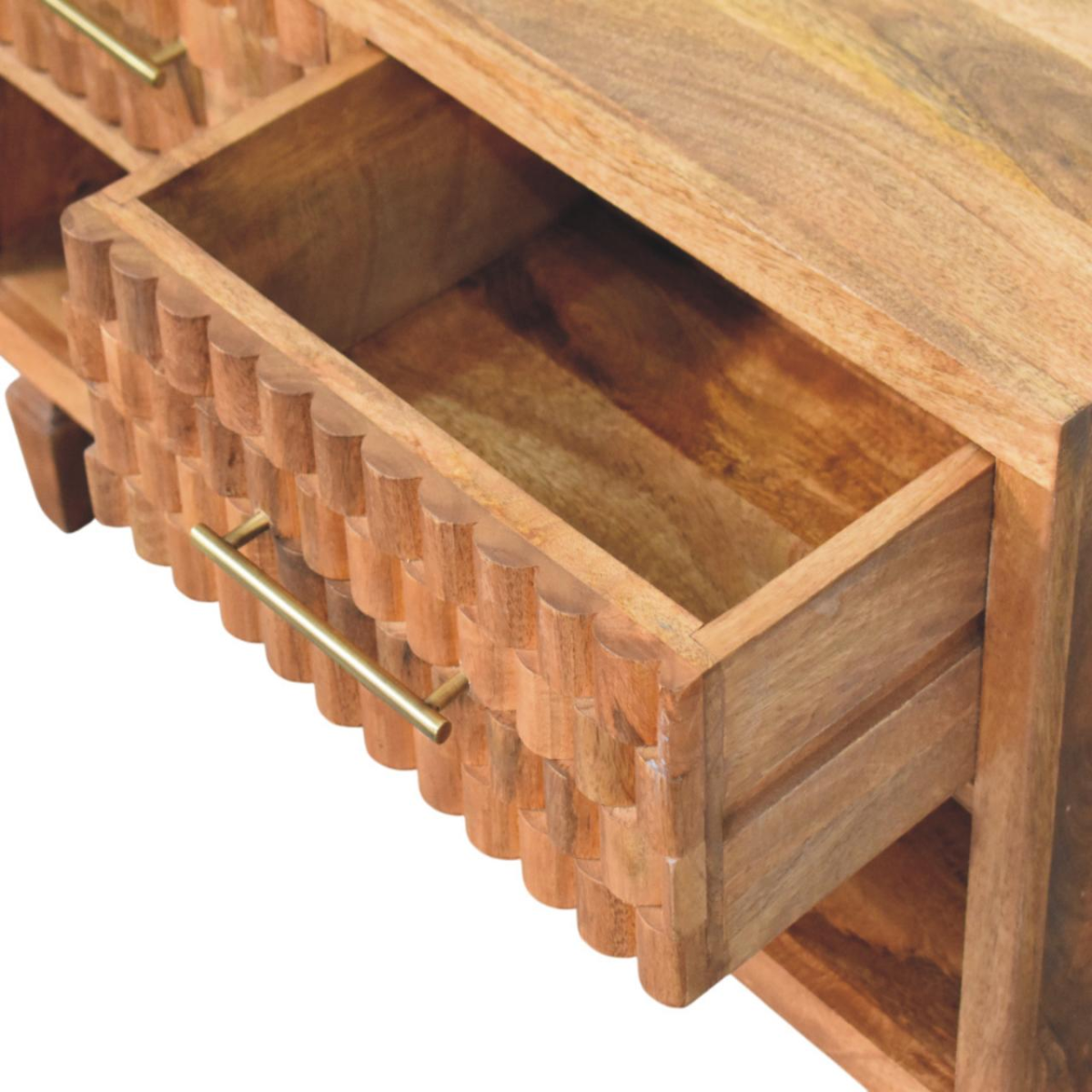 Artisan Furniture Solid Wood Arno Shoe Storage Unit in Golden Teak, 2 Drawers, 1 Shelf, Beige