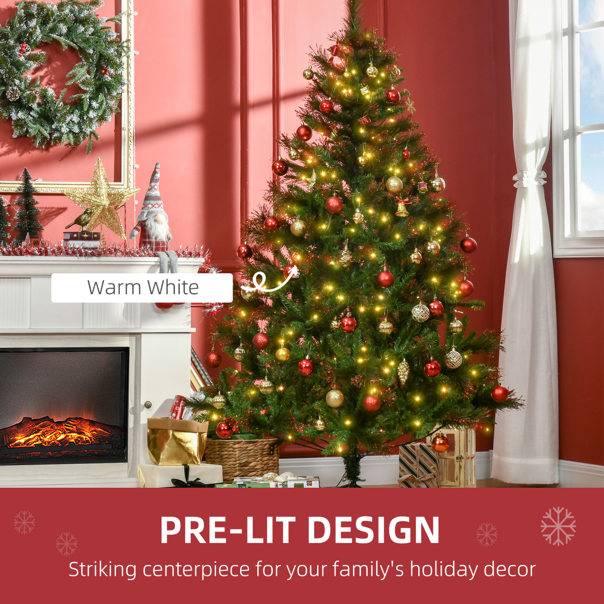 HOMCOM 6FT Pre-Lit Christmas Tree Artificial Spruce Tree Holiday D�cor Stand