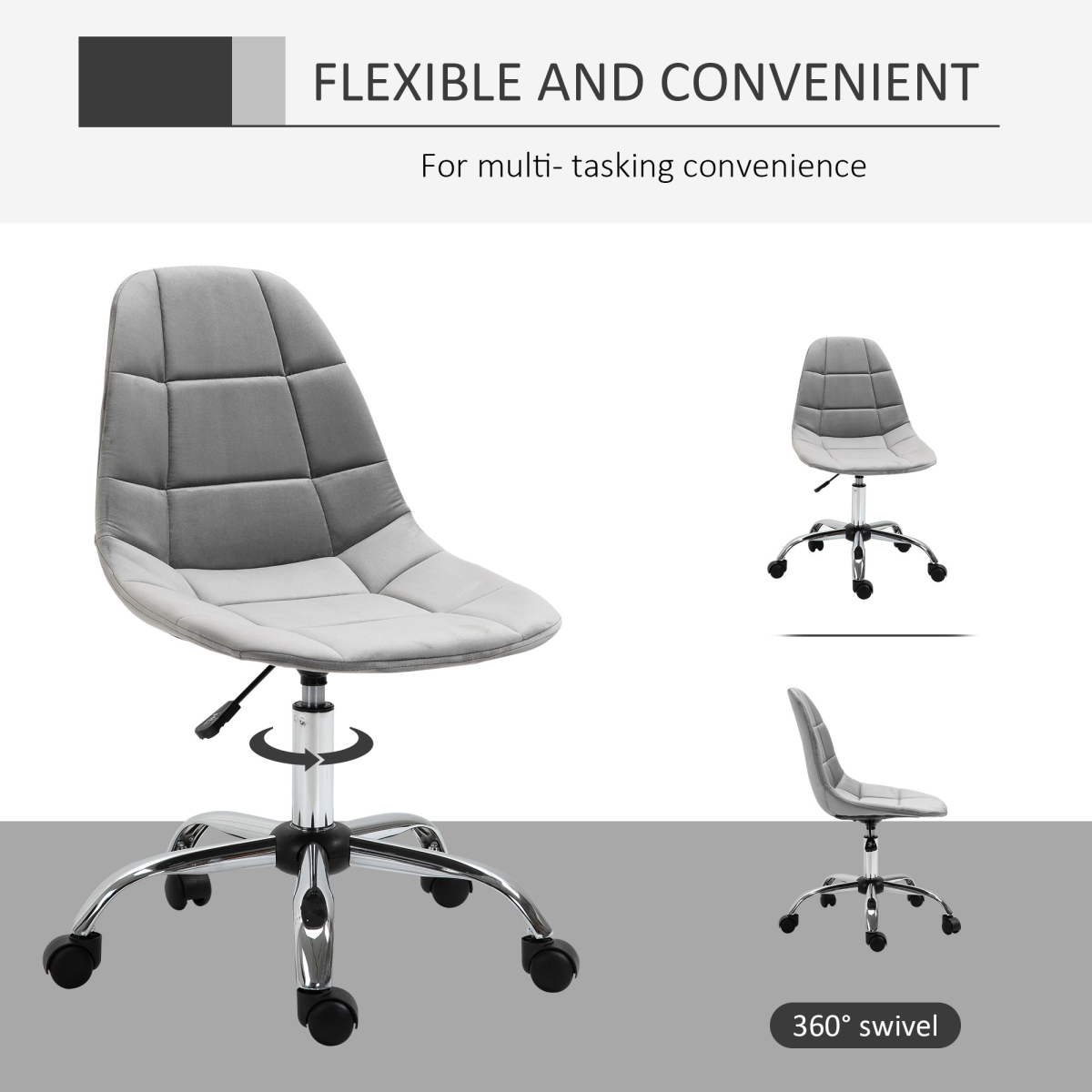 Ergonomic Office Chair with Adjustable Height for Home Office, Grey Vinsetto