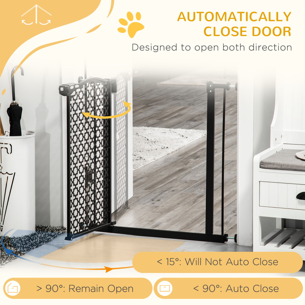 74-80 cm Pet Safety Gate Stair Pressure Fit w/ Auto Close Double Locking, Black
