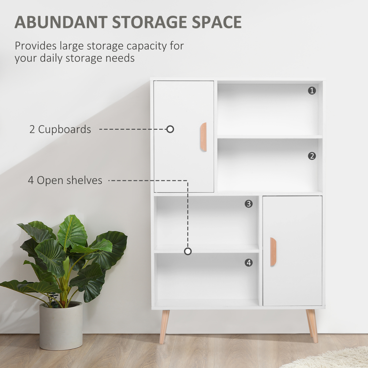 HOMCOM Free Standing Bookcase Shelves Unit Storage Cabinet w/ Two Doors White