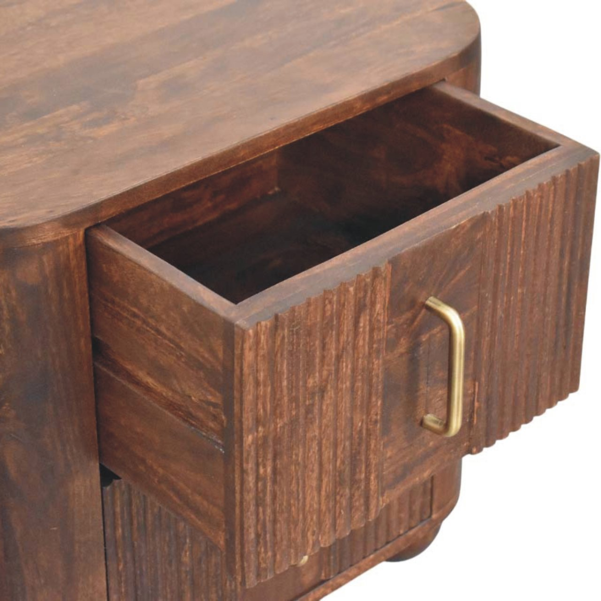 Artisan Furniture Solid Wood Marlowe Fluted Nightstand, 2 Drawers, Dark Brown