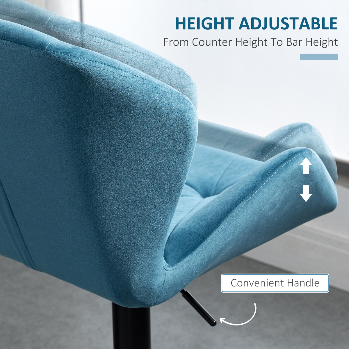 Set Of 2 Luxurious Velvet-Touch Bar Stools w/ Metal Frame Footrest Base Blue