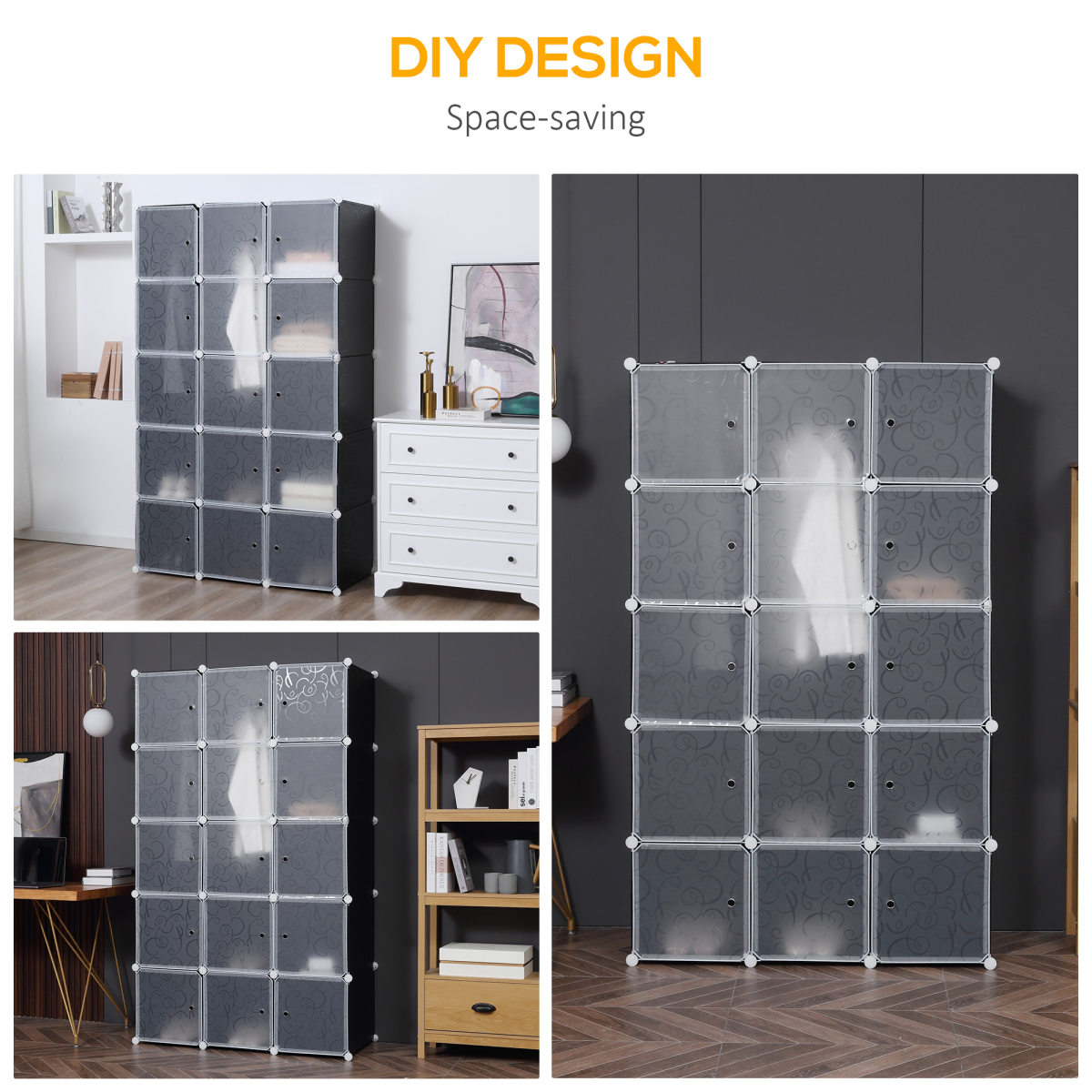DIY Portable Wardrobe Closet, 111L x 47W x 183Hcm-Black/White