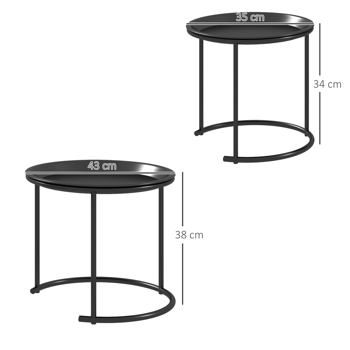 HOMCOM Nesting Tables Set of 2, End Table with Removable Tabletop Tray White