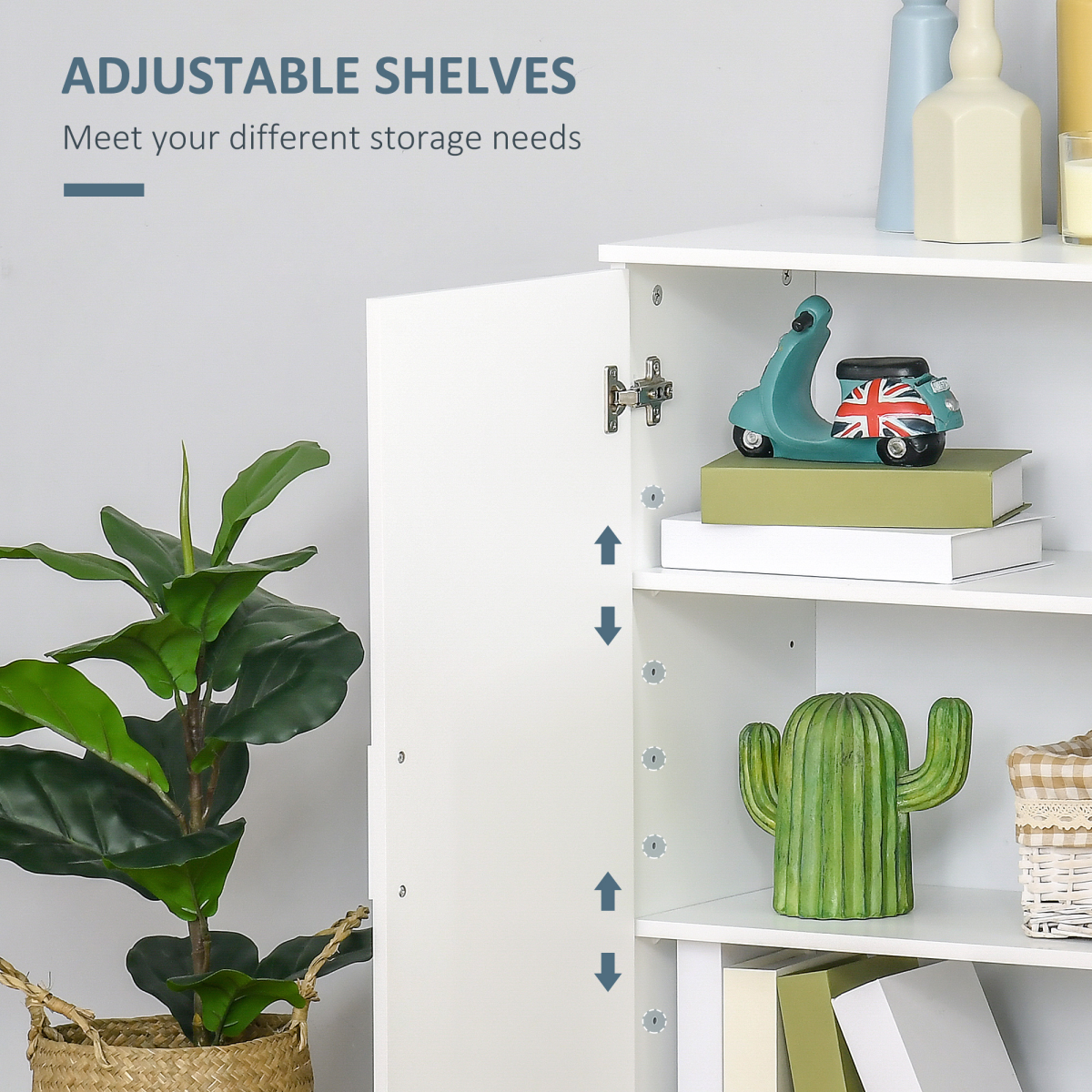 Modern Bathroom Floor Cabinet,  with 3 Tier Shelves, White
