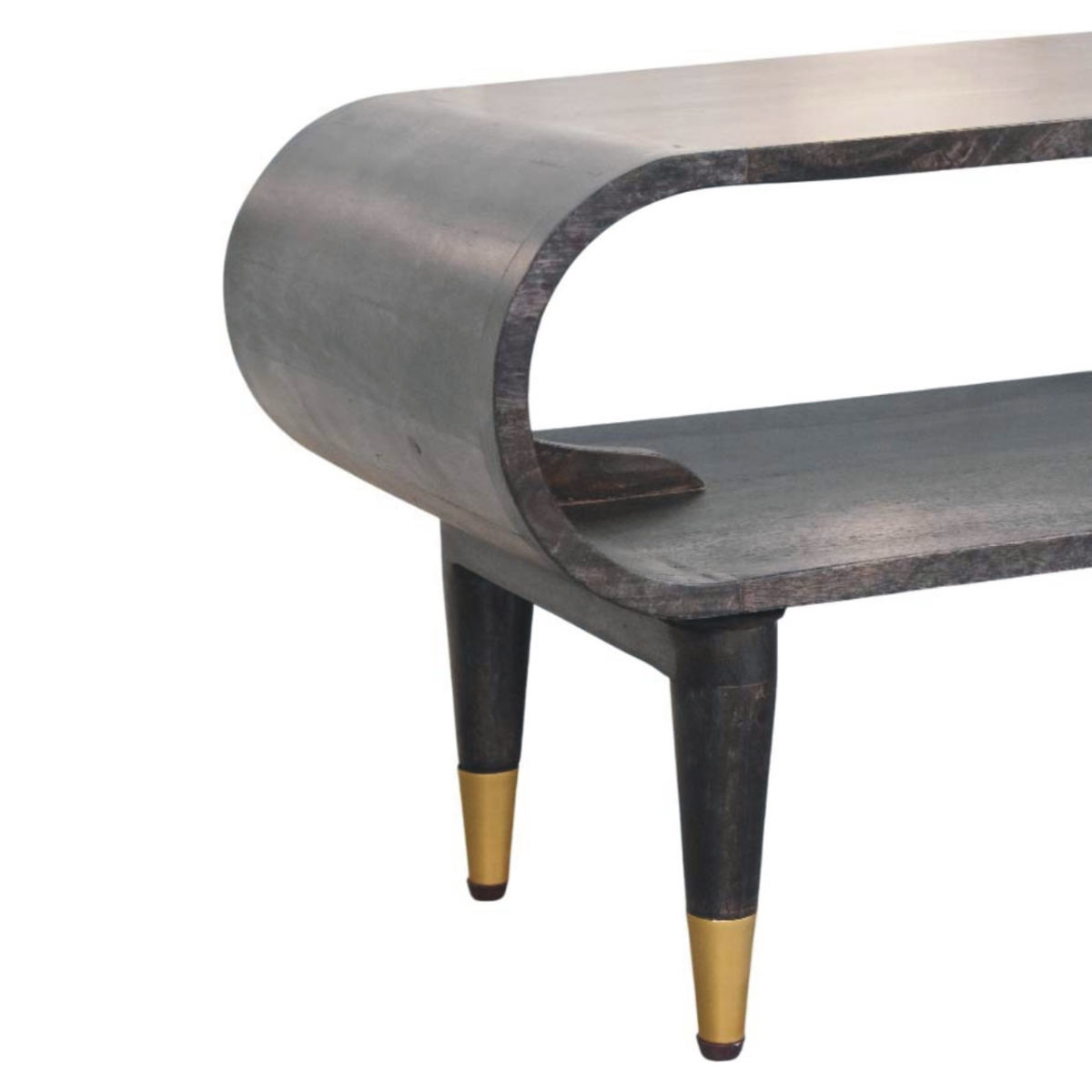 Artisan Furniture Solid Wood Curved Edge Media with Brass Accents, 1 Open Slot, Dark Brown