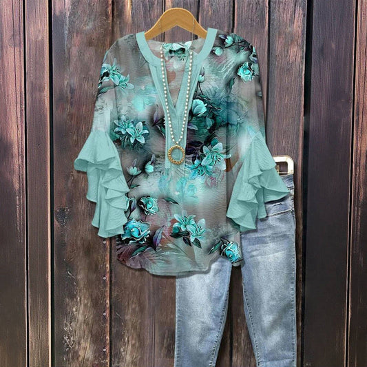 Vintage Floral Print Blouse