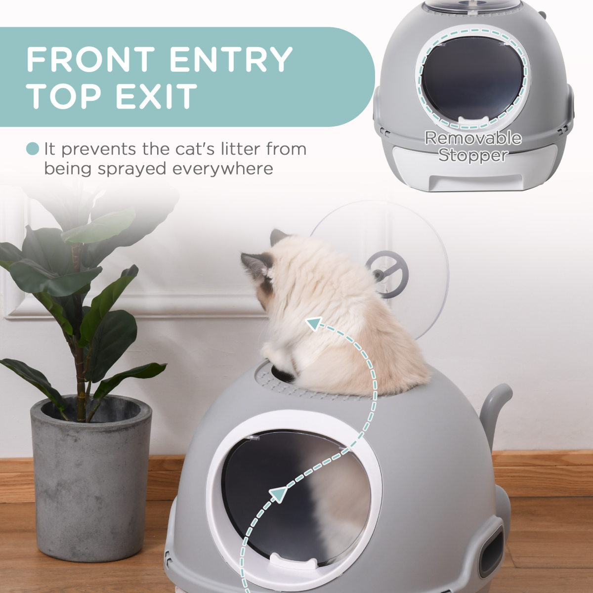 Cat Litter Box Pet Toilet With Litter Scoop Enclosed Drawer Skylight Grey