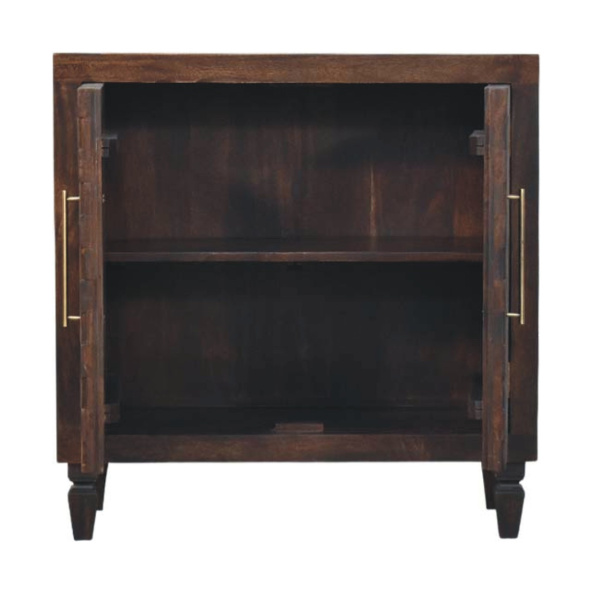 Artisan Furniture Solid Wood Vesta Textured Cabinet, 2 Doors, 2 Shelves, Dark Brown