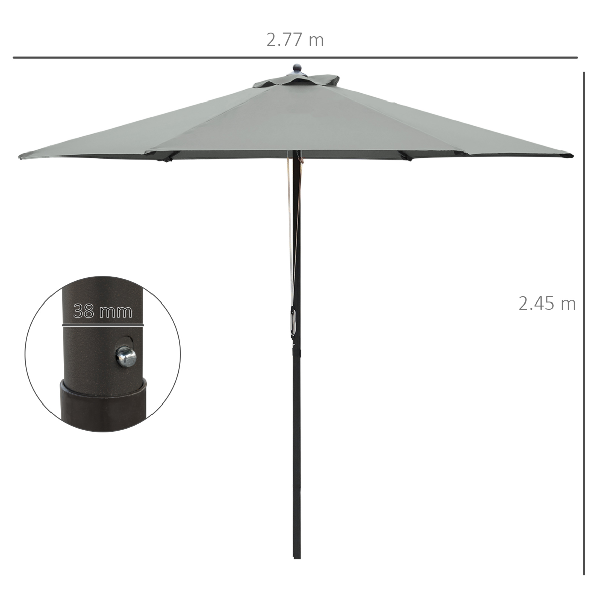 2.8m Umbrella Parasol Dark Grey BASE NOT INCLUDED