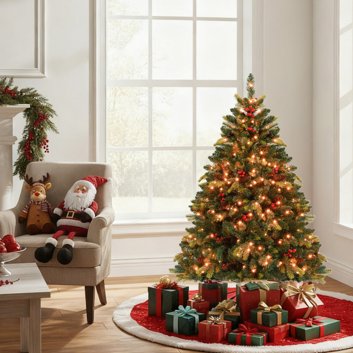 Artificial Christmas Tree Hinged Xmas Tree with Branch TipsA and Natural Pine Cones-5 ft