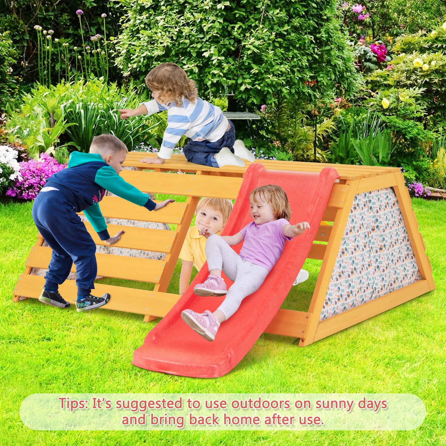 5-in-1 Jungle Gym with Slide and Rock Climbing Wall