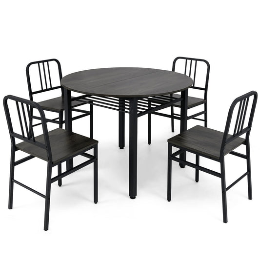 5 Piece Dining Table Set with Storage Rack for Dining Room-Grey