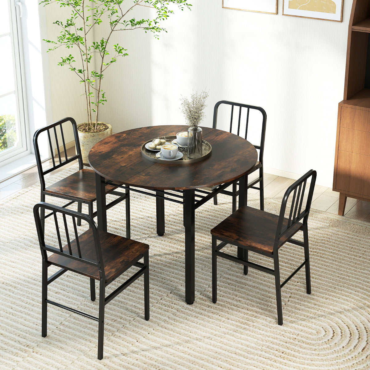 5 Piece Dining Table Set with Storage Rack for Dining Room-Coffee
