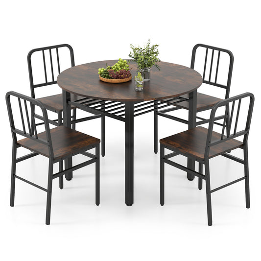 5 Piece Dining Table Set with Storage Rack for Dining Room-Coffee