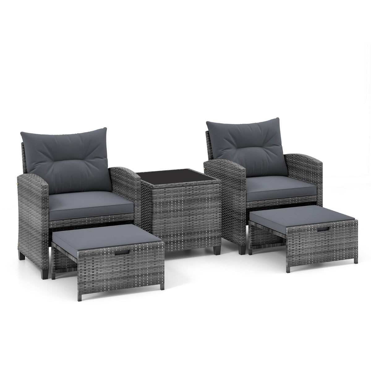 5 Piece Wicker Patio Furniture Set with 2 Cushioned Chairs and 2 Ottomans-Beige