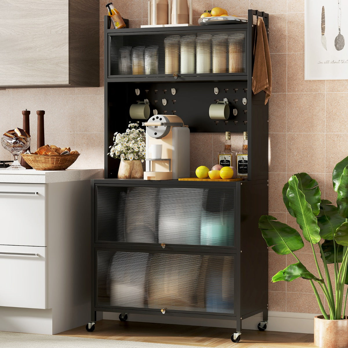 5 Tier Kitchen Bakers Rack Multifunctional Microwave Stand-White