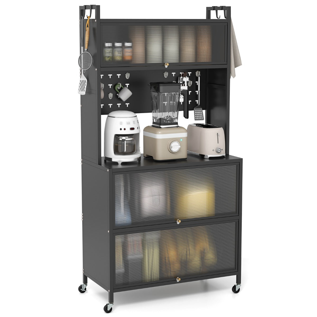 5 Tier Kitchen Bakers Rack Multifunctional Microwave Stand-White