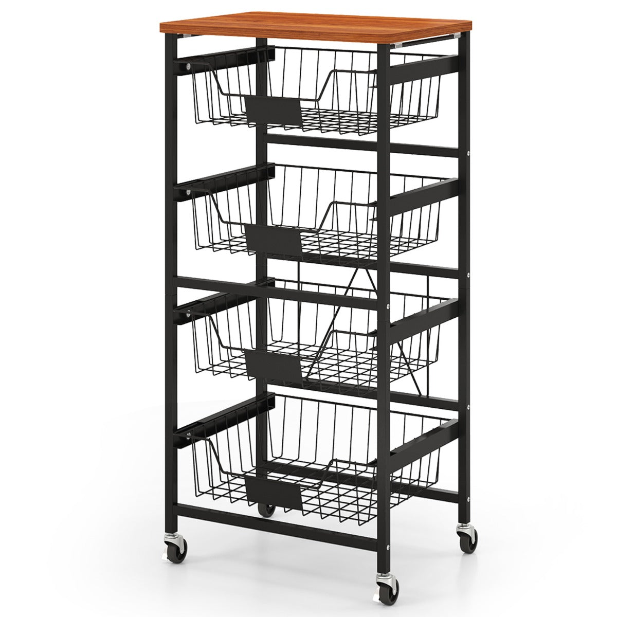 4/5-Tier Kitchen Storage Cart with Wooden Top and DIY Chalk Labels-4-Tier