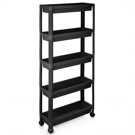 5-Tier Slim Rolling Storage Cart with Smooth Wheels for Kitchen-Black