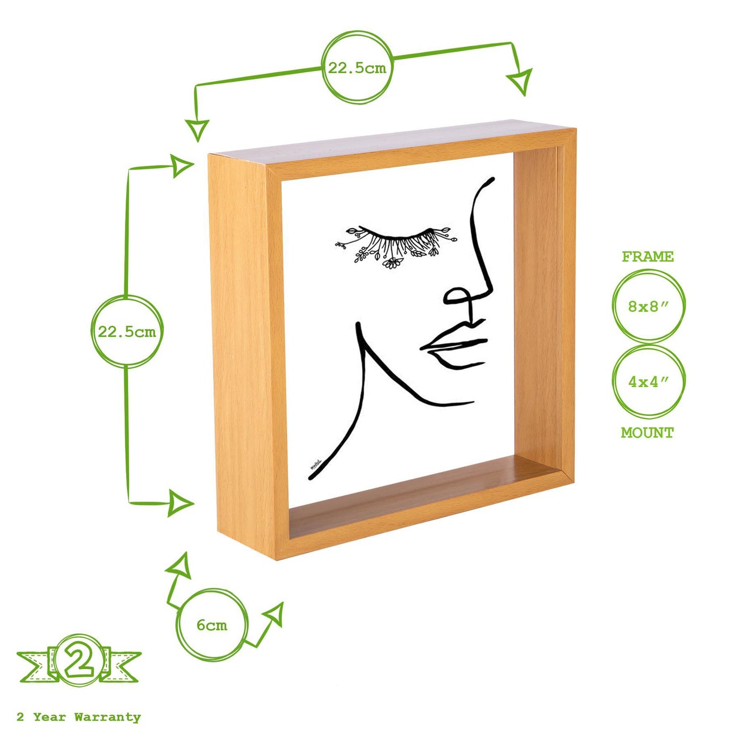 8" x 8" Light Wood 3D Deep Box Photo Frame - with 4" x 4" Mount