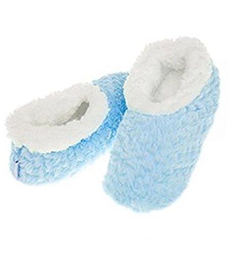 Ladies Super Soft Rose Textured Fur-Like Fabric Snoozies Slippers (Medium 5-6, Blue)