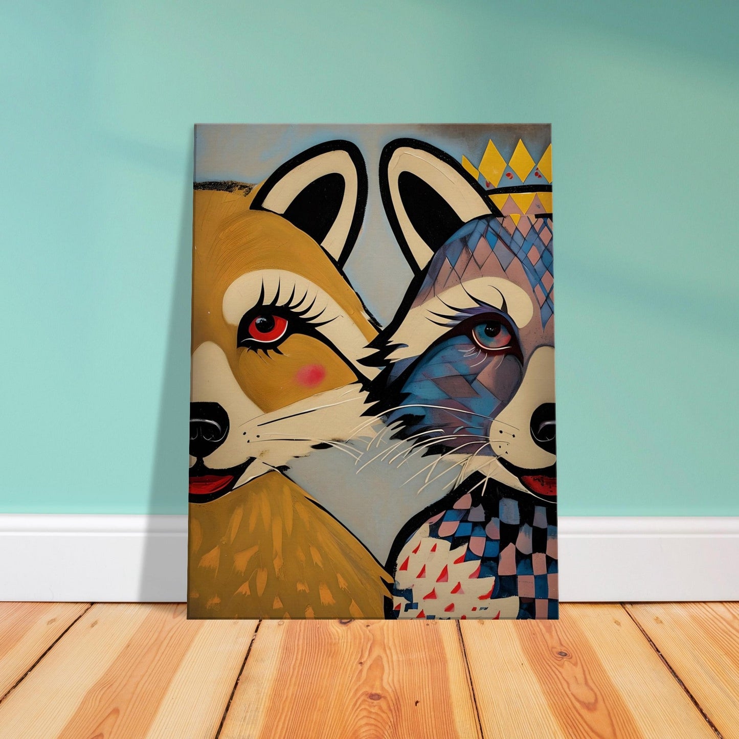 Stylized Raccoons Canvas Print  – Abstract Expressionist Canvas Wall Art
