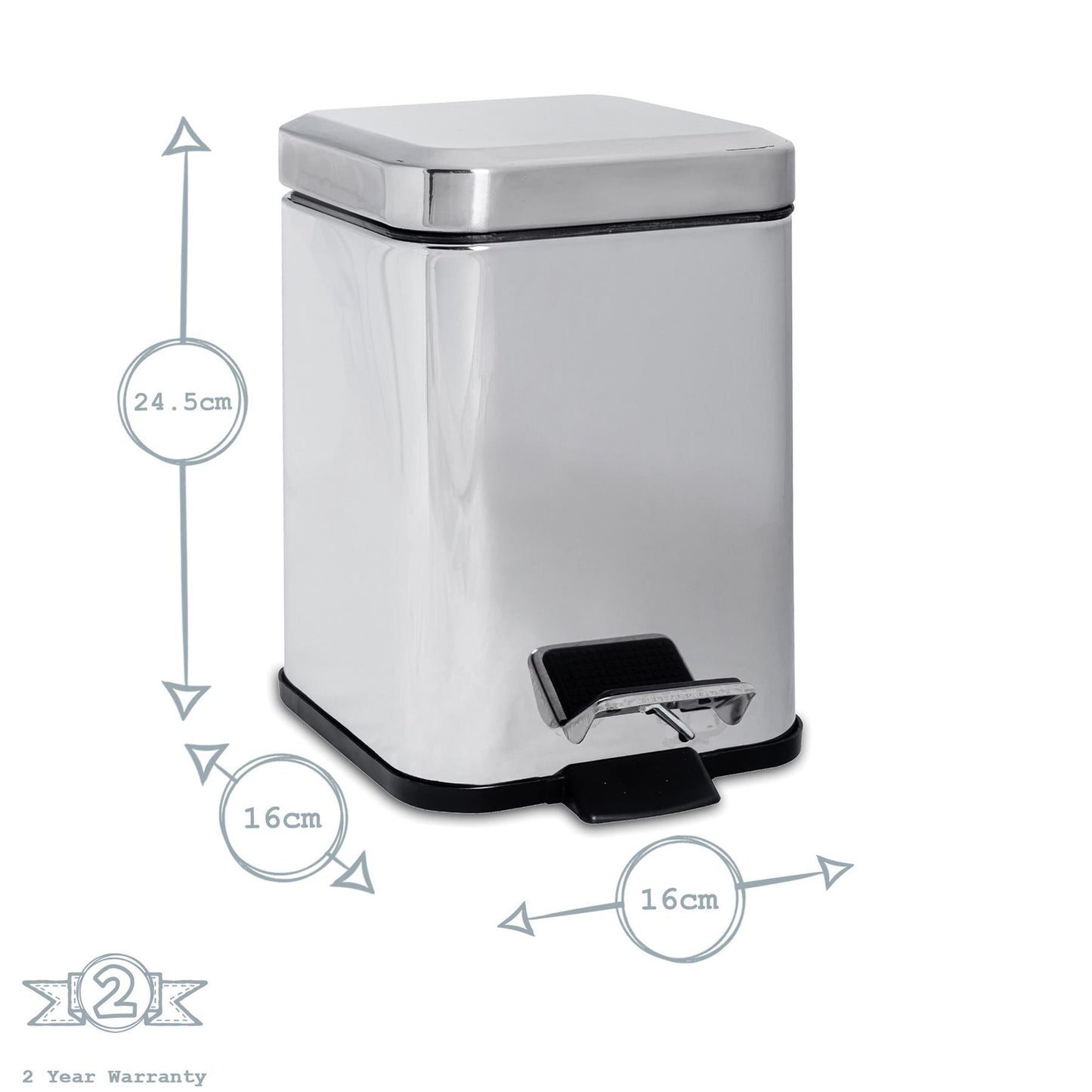 Chrome Square Toilet Brush & Bin Set