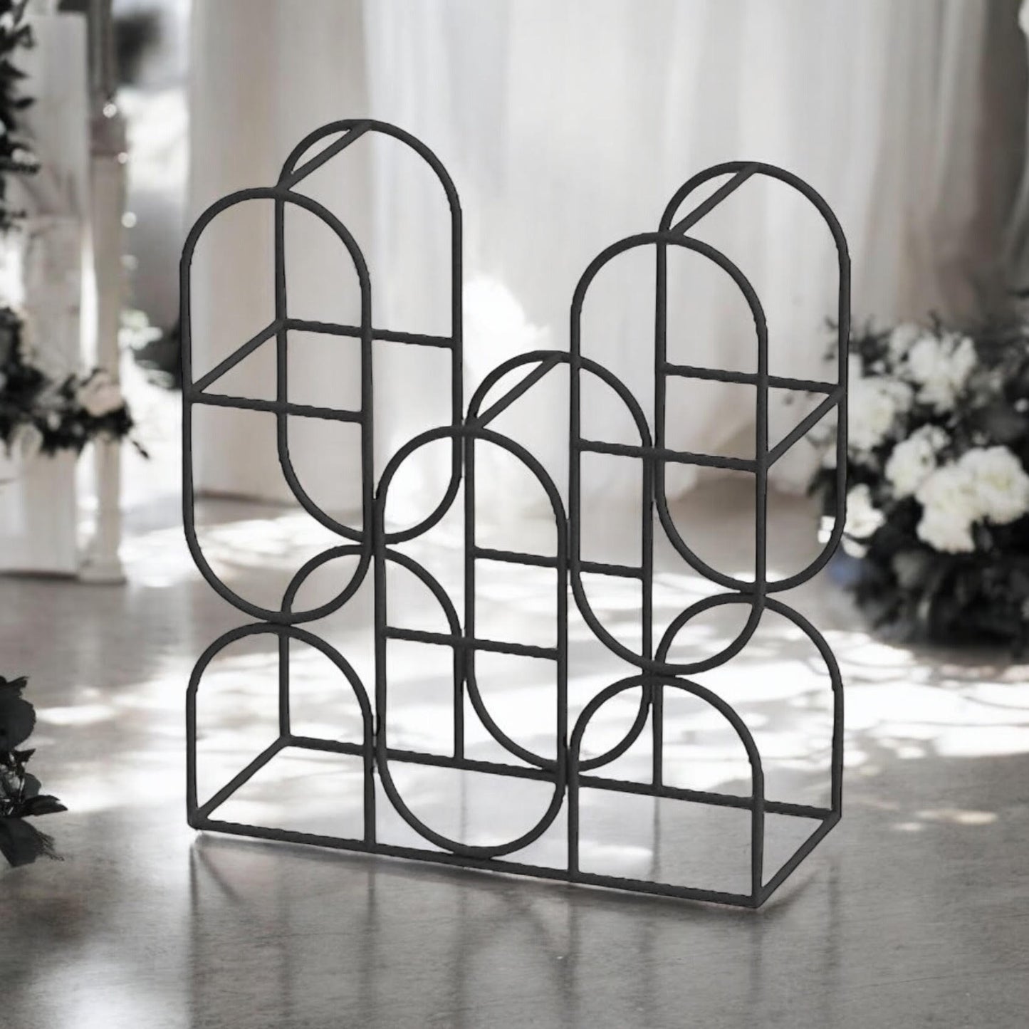 14" CAST IRON BLACK 8 BOTTLE WINE RACK