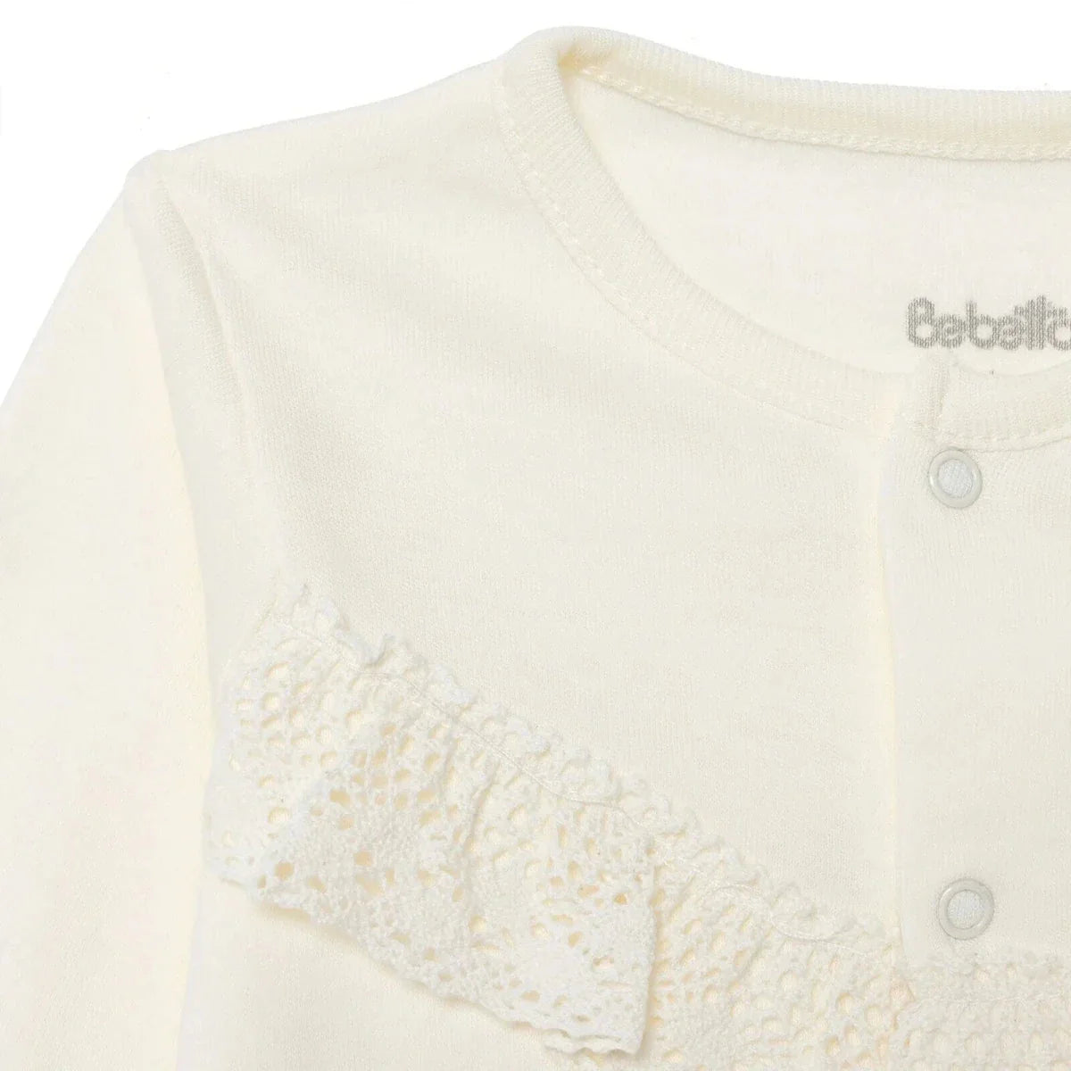 Bebetto Girls Cardigan & Footless Bottom Set Snap Fastening Ceremony Crew Neck Full Length Long Slee - Ecru