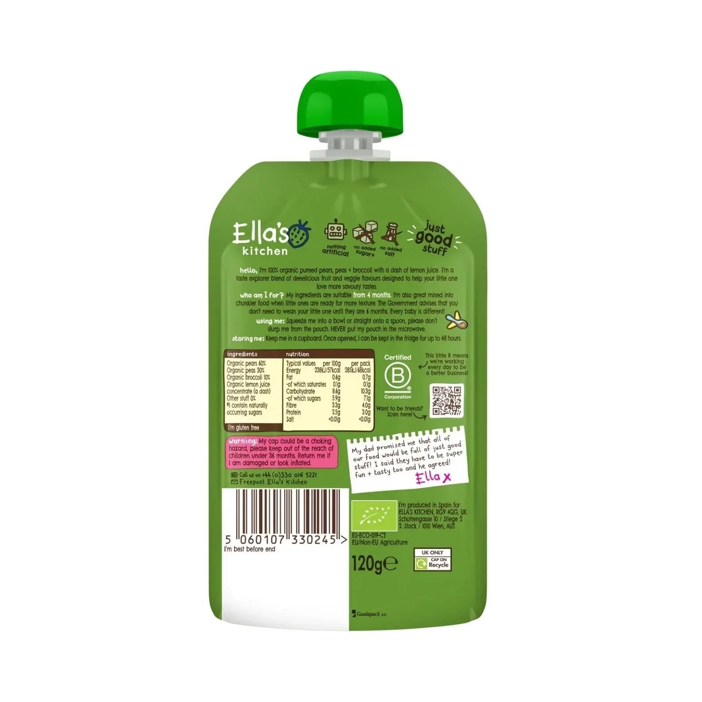 Ella's Kitchen Organic Broccoli Pears & Peas Pouch 4+ months 120g