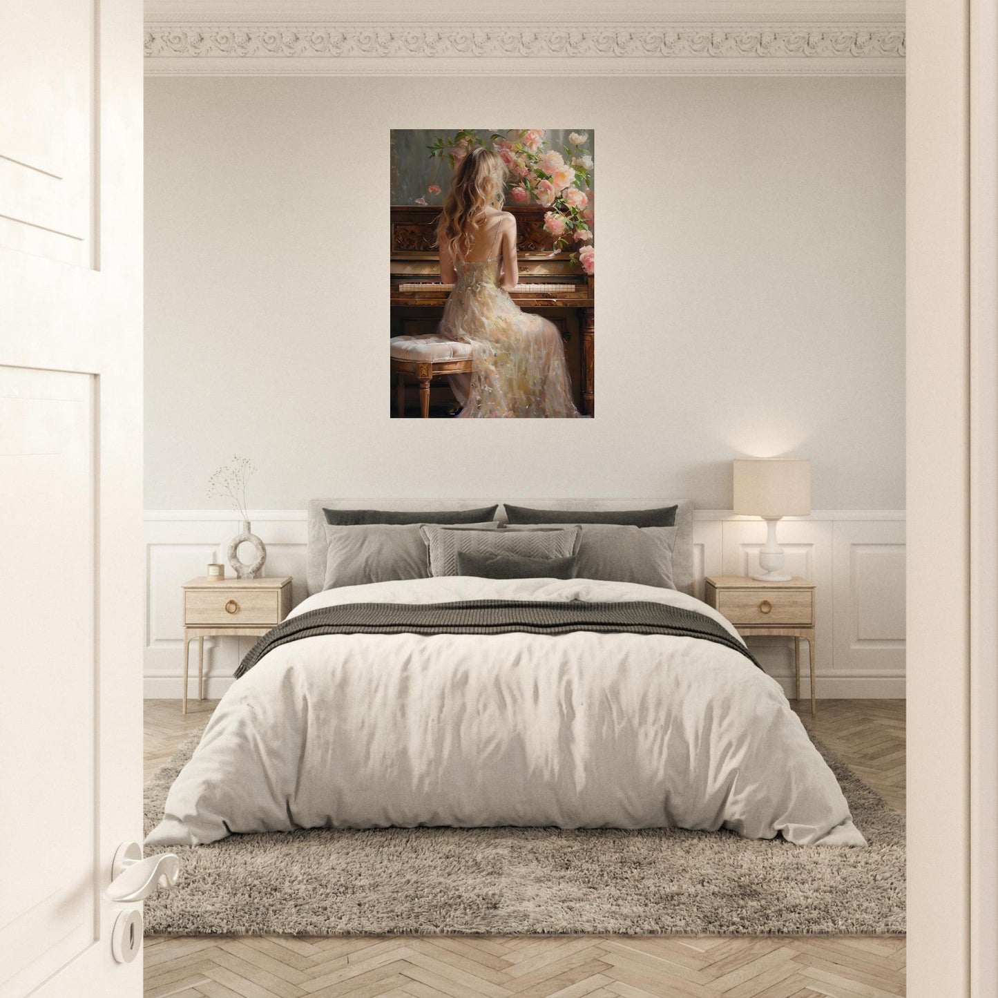 Romantic Piano Wall Art – Vintage Floral Music Print