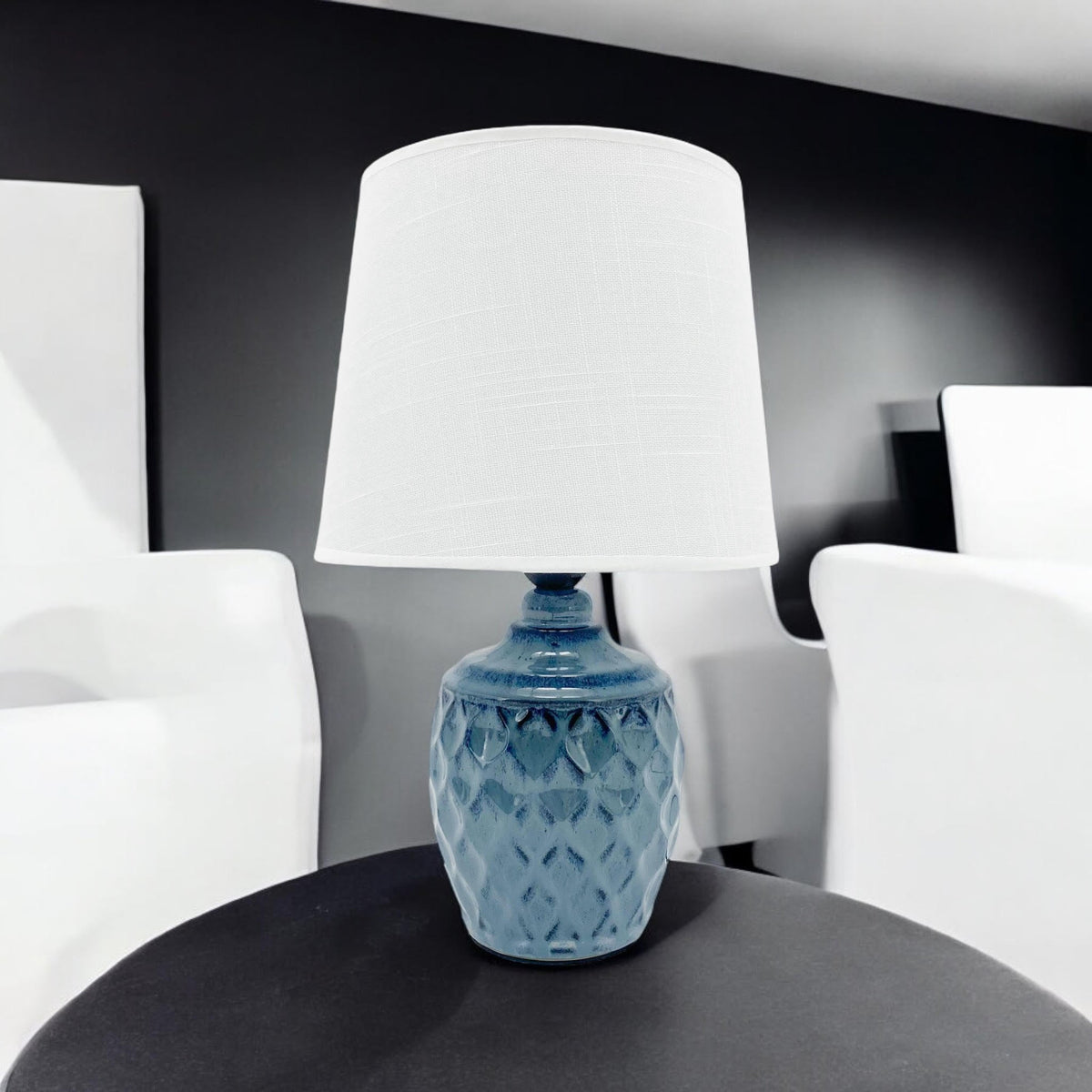 40CM BLUE CERAMIC  LAMP AND SHADE