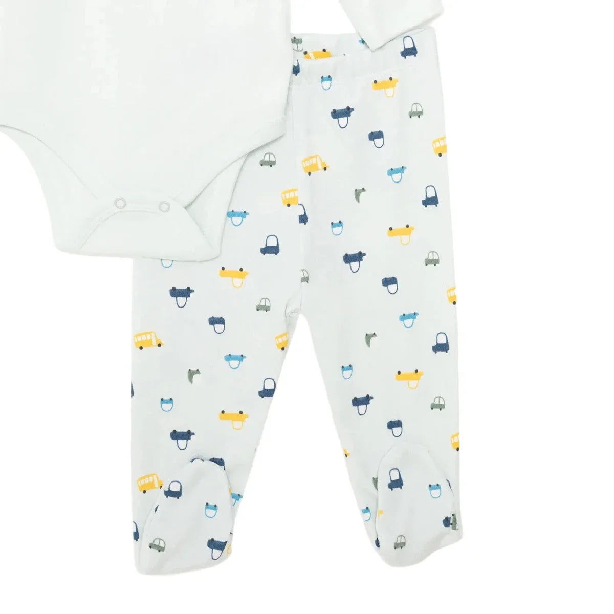 HelloBaby Boys Body-Footed Bottom-Hat Vehicles with Poppers Crew Neck Long Leg Long Sleeve - Light Blue