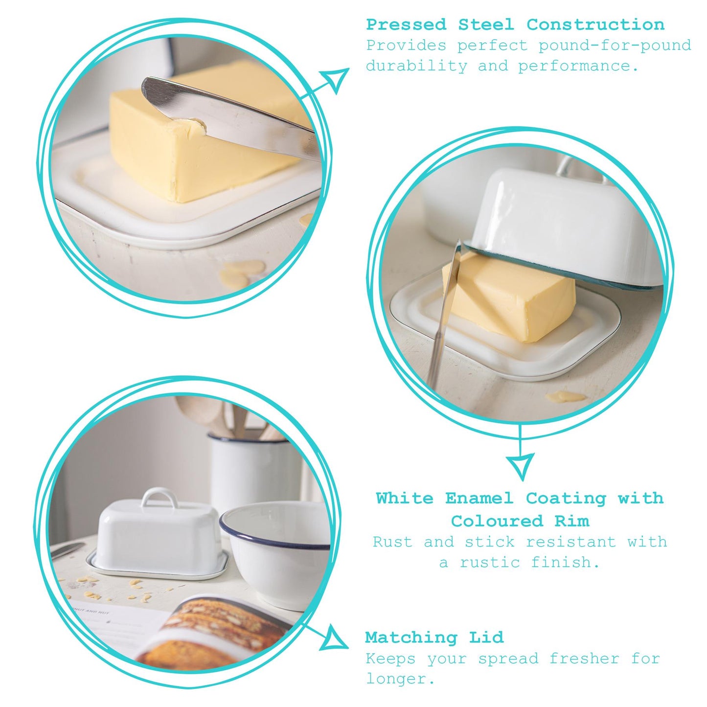18.5cm x 10cm White Enamel Butter Dish