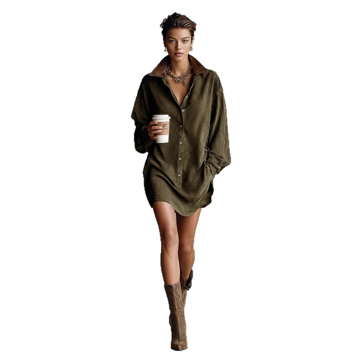 Women's Retro Loose-Fit French-Style Shirt Dress