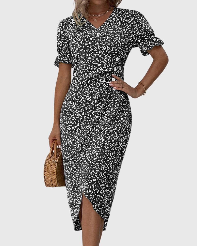 Barbara - Fresh Bloom V-Neck Dress