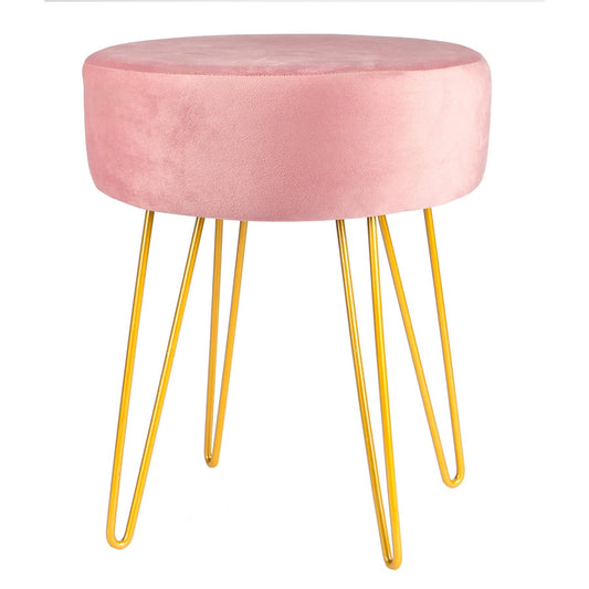 Pink Round Velvet Footstool