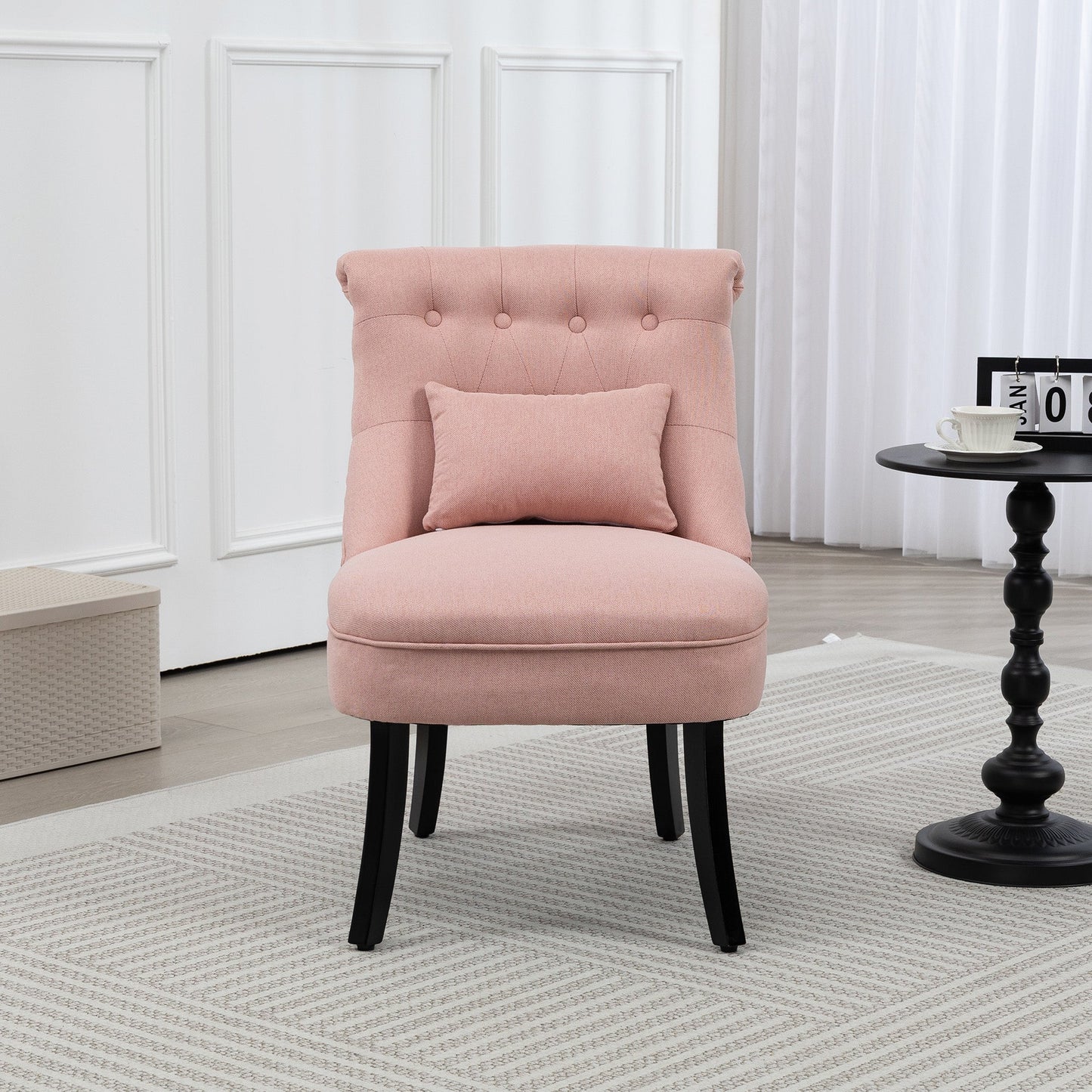 HOMCOM Fabric Single Sofa Upholstered with Pillow Wood Leg Pink