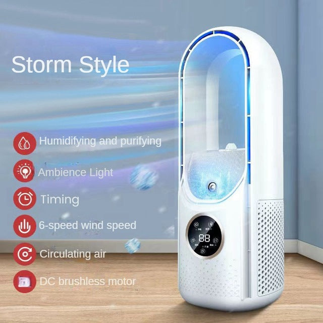 Portable USB Air Cooler Leafless Electric Fan Silent Timer Air Conditioner Cooling Fan Humidifier Conditioning Fan