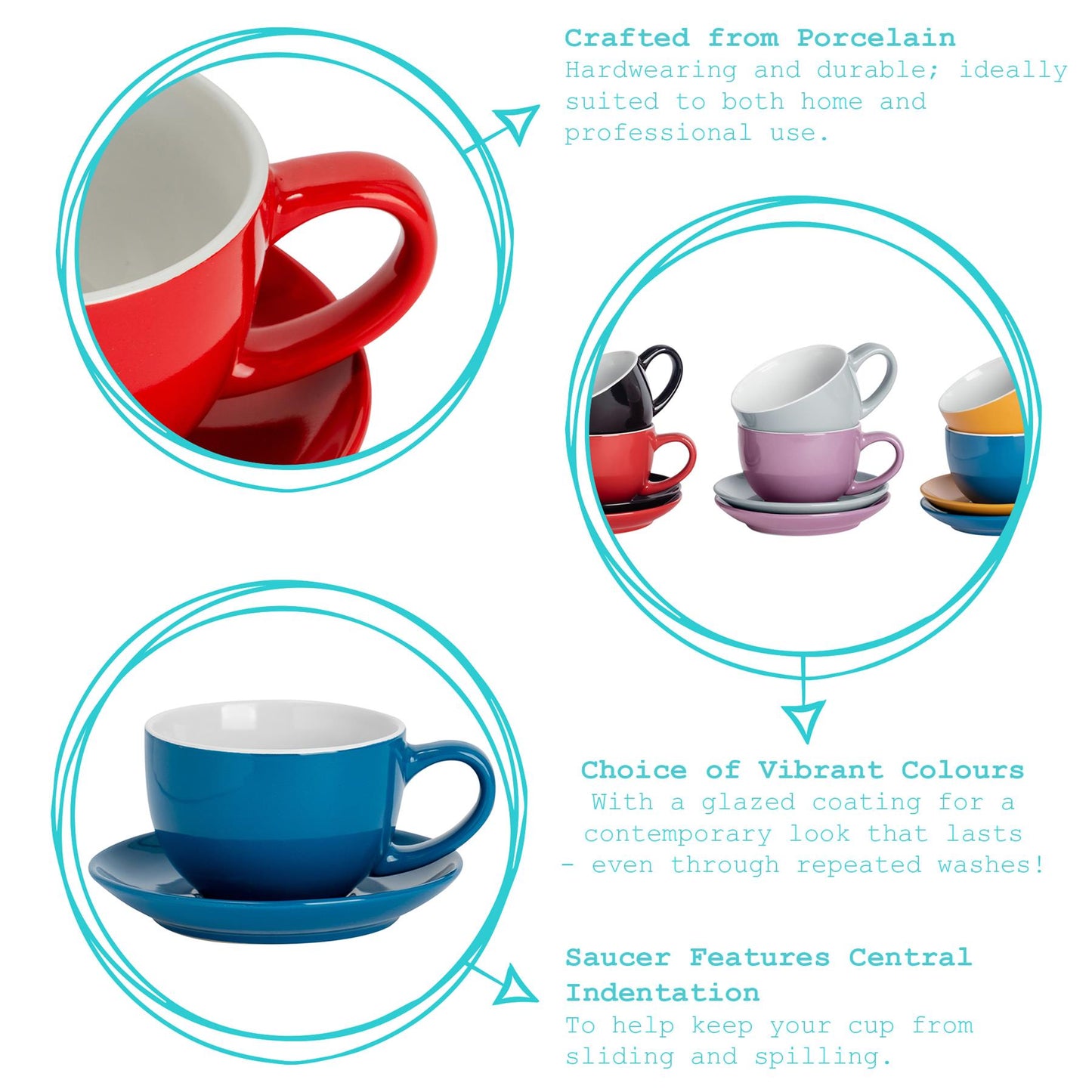 250ml Red Cappuccino Cups & Saucers - Pack of Six
