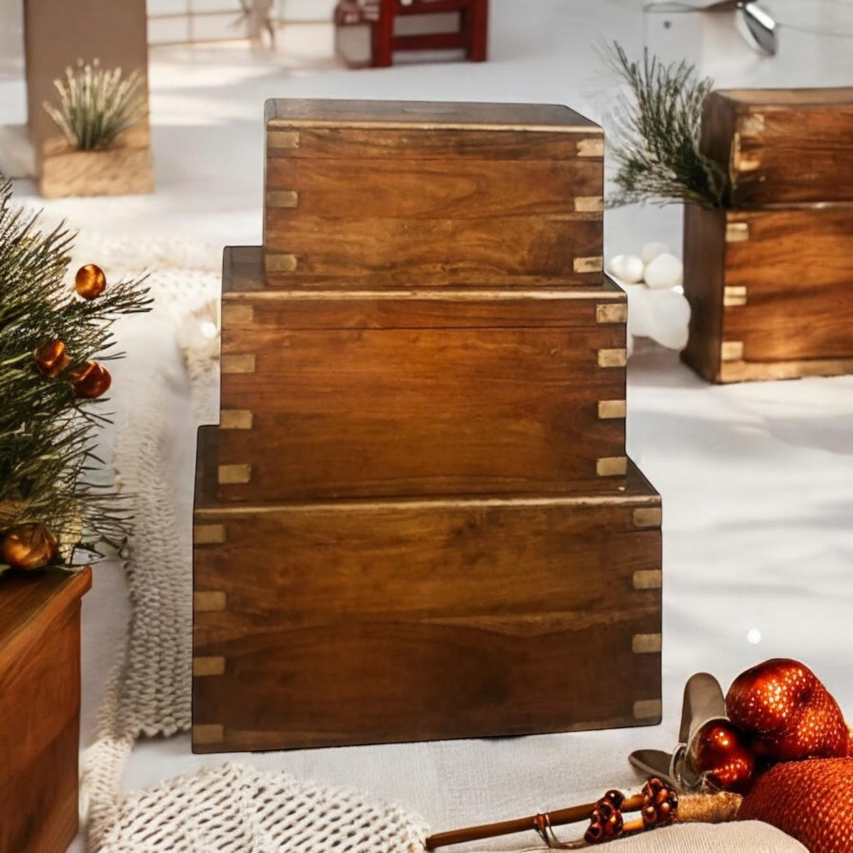 90CM SET 3 WOODEN CHESTS