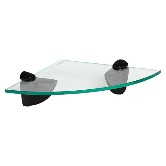 20cm Floating Glass Corner Shelf with Black Fixings