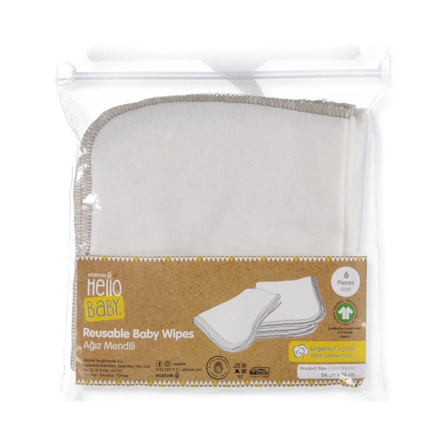 HelloBaby Baby Handkerchief 24x24cm 6-Pack Mouth Wipes - Ecru
